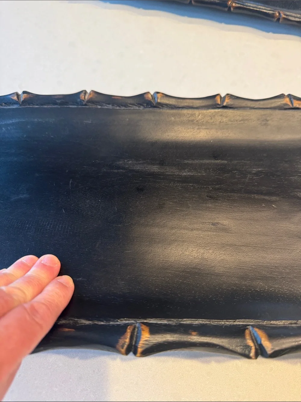 Pottery Barn Black carved Bamboo Rectangular Decorative Tray